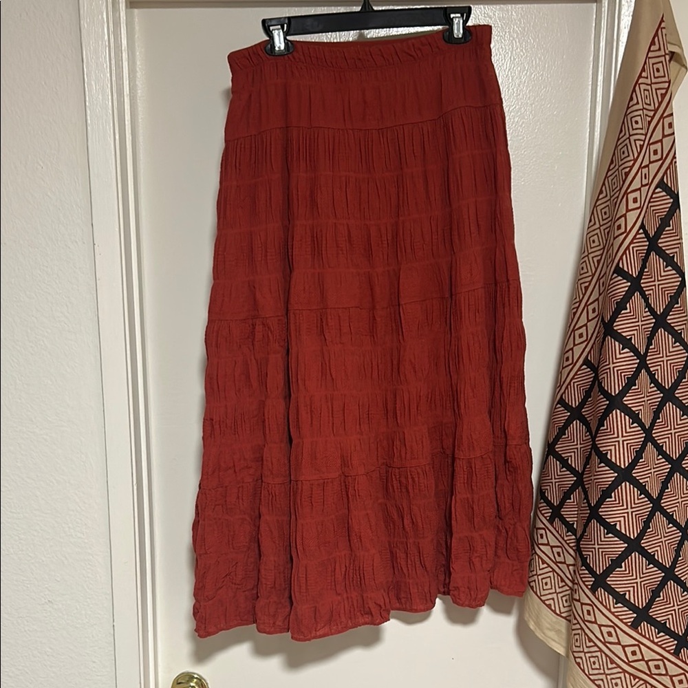Max Studio Red Smocked Maxi Skirt